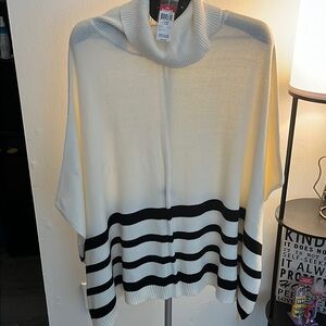Black and White Cowl Neck Sweater with Nautical Stripes
